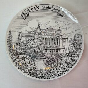 Vintage German Collector Plate – Giessen Stadttheater – Hand Decorated Porcelain